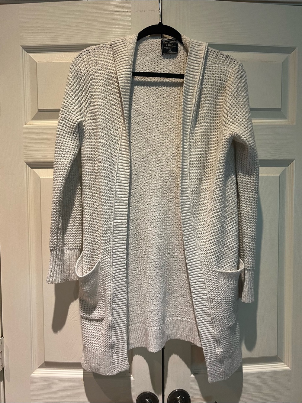 Abercrombie & Fitch Cream Oversized Open-Front Knit Cardigan with Pockets & Hood